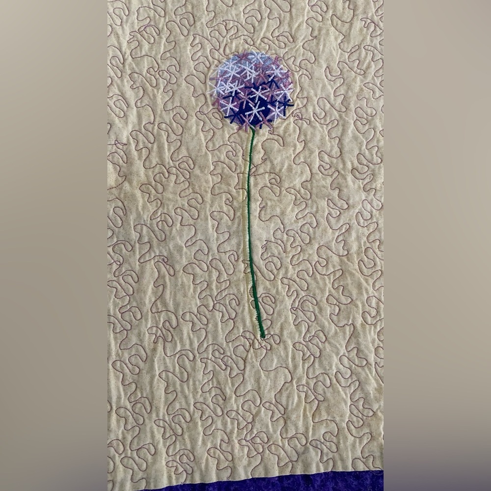 Quilted Handmade Table Runner Wildflower Pattern Beige Purple Green 41.5" X 21" - Picture 9 of 16